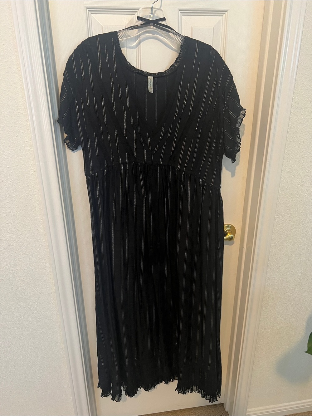 Free People Black Maxi/ Midi Dress with Metallic Stripes